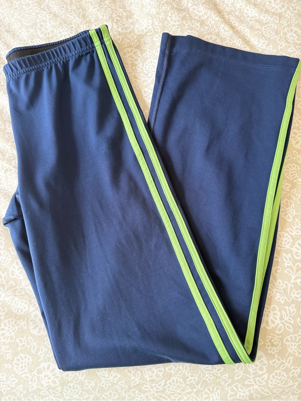 Adidas Navy Blue/Green Striped Pants, Size XS/S (Tagged L)